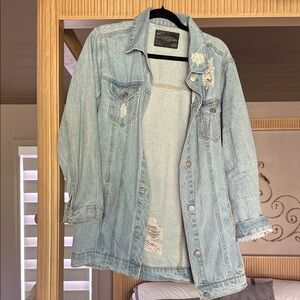 Women's vintage distressed Light Blue Denim Jacket